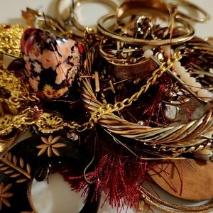 Mystery Gold Tone, Brown and Red Jewelry Lot - Boho